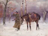 Jerzy Kossak, Patrol, 1937 r., 1937, olej, tektura, 30