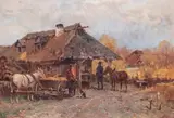 Adam Setkowicz, Przy chacie, olej, tektura