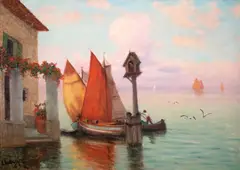 Roman Bratkowski, Laguna wenecka, olej, tektura, 48