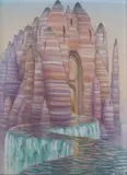 Pasiasta katedra, 2019 by Jacek Yerka, 2019, kredki, ołówek, papier, 31, sold Mar 2022