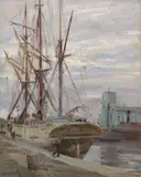 Harry Schultz, Port w Elblągu, olej, płótno