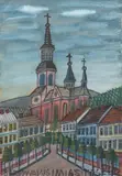 Miastoseło by Nikifor Krynicki, akwarela, gwasz, ołówek, papier, 20, sold Apr 2022