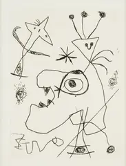 L'Aigrette 1956 by Joan Miró, oryginalna akwaforta, papier welinowy, sold Apr 2022