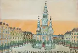 Widok z Krakowa, lata 50 XX w. by Nikifor Krynicki, akwarela, papier, 16, sold Apr 2022
