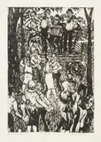 Władysław Rząb, Zabawa pod dębem, 1976, 1976, linoryt, bibuła