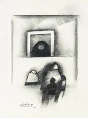 Witold-K, Z cyklu Ludzie, 1995, 1995, węgiel, tusz, papier czerpany