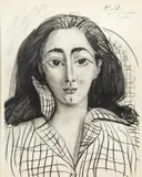 Jacquline, 1958 by Pablo Picasso, 1958, litografia czarno-biała, papier, sold Apr 2022