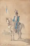 Michał Stachowicz, Ułan na koniu, ołówek, tusz, akwarela, gwasz, papier, 16