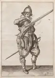 Jacob de Gheyn według, Jacob de Gheyn (1565 Antwerpia – 1629 Haga) według Muszkieter, karta 22, 1608 r., 1608, miedzioryt, papier czerpany ze znakiem wodnym