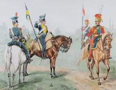 Szwoleżerowie by Emmanuel Grammont, tusz, akwarela, papier, sold Apr 2022