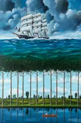 Rafał Olbiński, Viens sur la mer, jeune fille, Sois sans effroi - Le Bateau - Alfred de Vigny, 2022, 2022, akryl, płótno