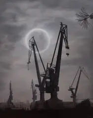 Maciej Rauch, Stocznia, zaćmienie, 2021, 2021, olej, płótno
