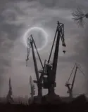 Maciej Rauch, Stocznia, zaćmienie, 2021, 2021, olej, płótno