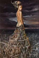 Tomasz Sętowski, Dream city (Kapłanka nocy), 2016 r., 2016, olej, płótno