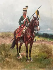 Wojciech Kossak, Ułan spod Savony, olej, deska mahoniowa