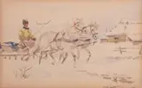 Karol Kossak, Konie z woźnicą, akwarela, papier, 9
