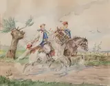 Karol Kossak, Krakowiacy, akwarela, papier