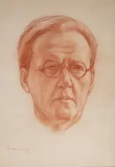 Autoportret by Józef Pankiewicz, sangwina, papier, sold Mar 2022