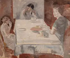 Leopold Gottlieb, Kobiety przy stole, olej, deska