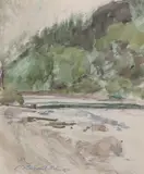 Górski potok by Wlastimil Hofman, akwarela, ołówek, papier, sold Mar 2022