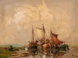 Rudolf Priebe, Trzy łodzie, olej, płótno