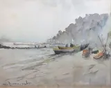 Henryk Baranowski, Łodzie na brzegu, akwarela, papier