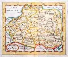 Robert Morden, Poland, mapa pochodząca z "Geography Rectified”, stan drugi, wyd. Robert Morden, Londyn 1700 miedzioryt kolorowany, 10