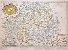 Richard Blome, A Mapp of the Estates of the Crowne of Poland, mapa pochodząca z "A Geographical description of the World”, stan pierwszy, wyd. Richard Blome, Londyn 1669 miedzioryt kolorowany w epoce