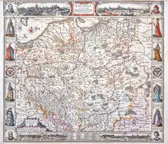 Abraham Goos Claes Janszoon Visscher, Haec Tabula nova Poloniae et Silesiae, stan pierwszy, wyd. Laurie & Whittle, Amsterdam przed 1630 miedzioryt kolorowany w epoce, 46