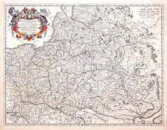 Clement de Jonghe Nicolas Sanson D'Abbeville, Tabula nova totius Regni Poloniae…, stan pierwszy, wyd. Clement de Jonghe, Amsterdam 1670 miedzioryt kolorowany, 43
