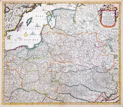 Frederik de Wit, Regni Poloniae et Ducatus Lithuaniae…, stan trzeci, wyd. Frederick de Wit, Amsterdam przed 1689 miedzioryt kolorowany w epoce