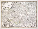 Pieter van der Aa, La Pologne, mapa pochodząca z „Nouvel Atlas”, wyd. Covens & Mortier, Amsterdam 1735 miedzioryt kolorowany liniowo