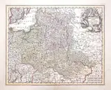 Johann Christoph Weigel, Poloniae & Lithvania…, mapa pochodząca z “Bequemer Schul- und Reisen Atlas”, wyd. Johann Weigel & Johann Koehler, Norymberga 1718 miedzioryt kolorowany, 28