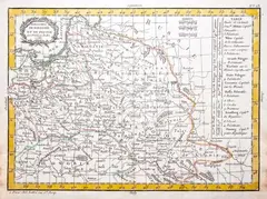 Jean Lattré, Royaumes de Pologne et de Prusse, stan pierwszy, wyd. Jean Lattre, Paryż 1787 mapa pochodząca z „Petit Atlas Moderne” miedzioryt kolorowany liniowo, 20