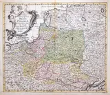 Leonhard Euler, Tabula Geographica Regni Poloniae…, stan pierwszy, wyd. Michael & Co., Berlin 1753 miedzioryt kolorowany w epoce, 32