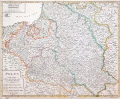 Johann Walch, Polen nach sejner ersten, und letzten, oder gaenzlichen Theilung, stan czwarty, wyd. Johann Walch, Augsburg 1807 miedzioryt kolorowany liniowo