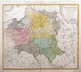 Tobias Mayer, Mappa geographica Regni Poloniae, stan pierwszy z czwartej płyty, wyd. Spadkobiercy Homanna, Norymberga 1773 miedzioryt kolorowany
