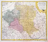 Tobias Mayer, Mappa geographica Poloniae, stan czwarty z szóstej płyty, wyd. Spadkobiercy Homanna, Norymberga 1795 miedzioryt kolorowany w epoce, 46