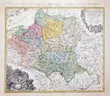 Tobias Mayer, Mappa geographica Regni Poloniae, pierwsza płyta, wyd. Spadkobiercy Homanna, Norymberga 1750 miedzioryt kolorowany w epoce