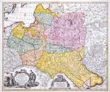 Tobias Lotter, Mappa geographica ex novissimis observationibus repraesentans Regnum Poloniae…, stan pierwszy, wyd. Tobias Conrad Lotter, Augsburg 1759 miedzioryt kolorowany w epoce, 49