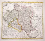 Tobias Mayer, Mappa geographica Poloniae, stan piąty z szóstej płyty, wyd. Spadkobiercy Homanna, Norymberga po 1795 miedzioryt kolorowany liniowo, 45