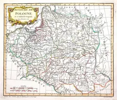 Robert de Vaugondy, Royaume de Pologne, stan trzeci, wyd. Charles-Francois Delamarche, Paryż 1795 miedzioryt kolorowany w epoce