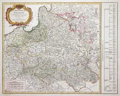 Robert de Vaugondy, Le Royaume de Pologne, stan czwarty, wyd. Charles-Francois Delamarche, Paryż po 1772 miedzioryt kolorowany