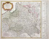 Robert de Vaugondy, Le Royaume de Pologne, stan czwarty, wyd. Charles-Francois Delamarche, Paryż po 1772 miedzioryt kolorowany