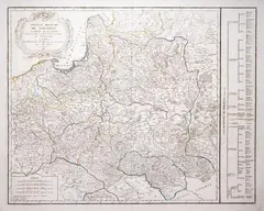 Robert de Vaugondy, Nouveau Royaume de Pologne, stan siódmy, wyd. Charles-Francois Delamarche, Charles Dien, Paryż 1817 miedzioryt kolorowany liniowo, 50