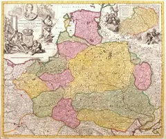 Petrus Schenk, Frederico Augusto Polon Lithuan Borus Pomer…., stan trzeci, wyd. Petrus Schenk I, Amsterdam 1711 miedzioryt kolorowany w epoce, wym. mapy 48