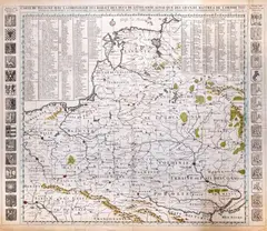 Henri Abraham Châtelain Châtelain, Carte de Pologne avec la chronologie des rois et des ducs de Lithuanie…, stan pierwszy, wyd. Henri i Zacharias Châtelain, Amsterdam 1714 miedzioryt kolorowany, 50