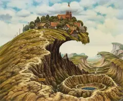 Jacek Yerka, Droga do Kądziałkowa, 1994 r., 1994, akryl, płótno