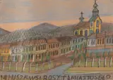 Nikifor Krynicki, Widok miasta, kredki, papier