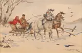 Karol Kossak, Zimą, akwarela, papier